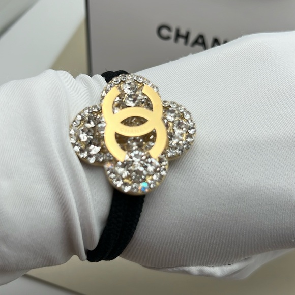 Hair Tie Beauty Chanel Or Wristband & Small Shopping Bag Gold CC Rhinestones - Picture 4 of 17